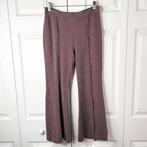 Rosetta Getty Red Black Plaid Stretch Cropped Flare Trousers Women's Size Medium